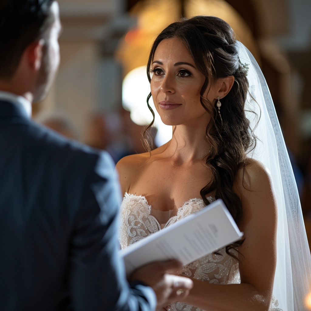 Bride saying her wedding vows | Source: Midjourney