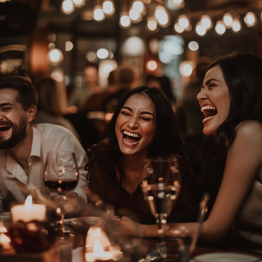 People laughing inside a restaurant | Source: Midjourney