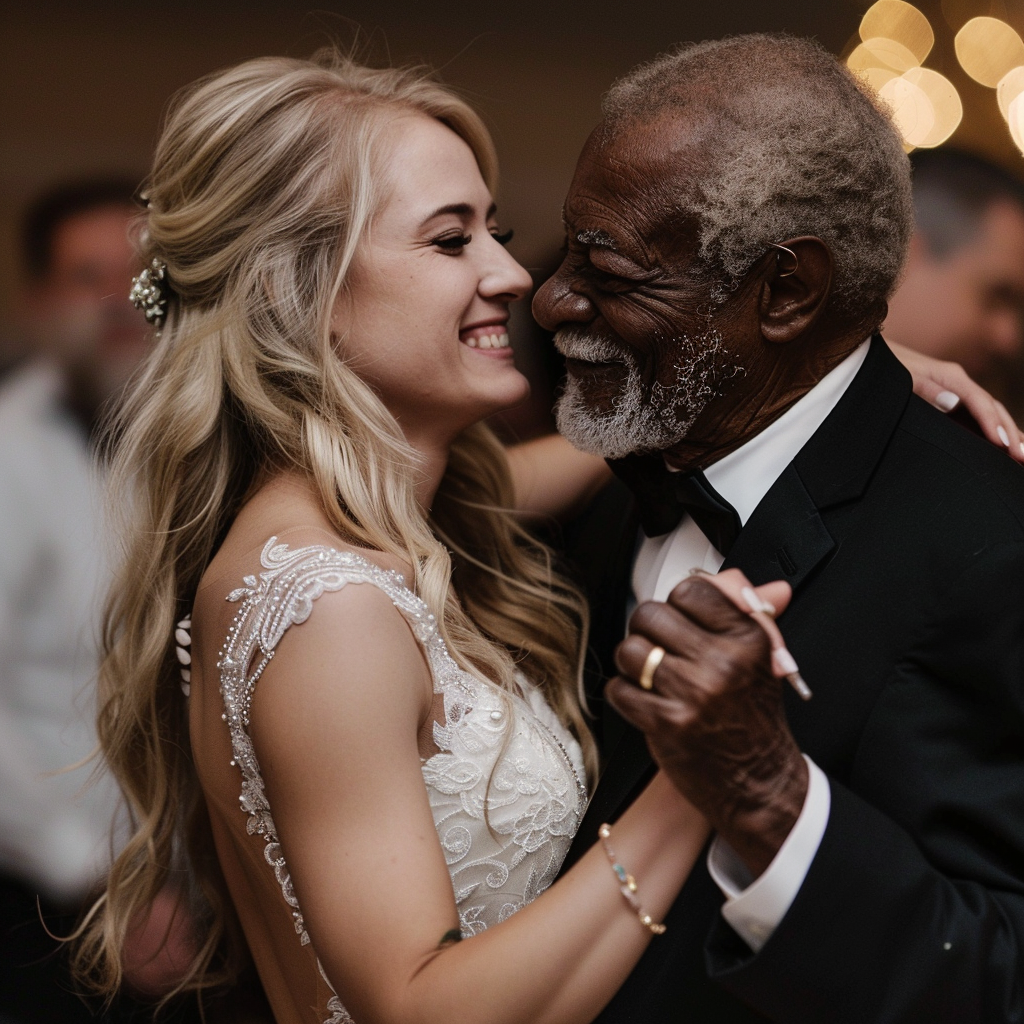 A bride dancing with her stepdad on her wedding day | Source: Midjourney