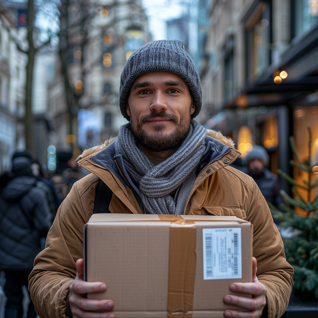 Delivery guy with a box | Source: Midjourney