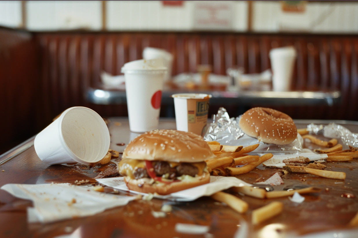 Restaurant table covered with trash | Source: MidJourney