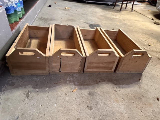 r/whatisthisthing - Four wooden boxes with grooves cut into the long sides of interior - what are these?